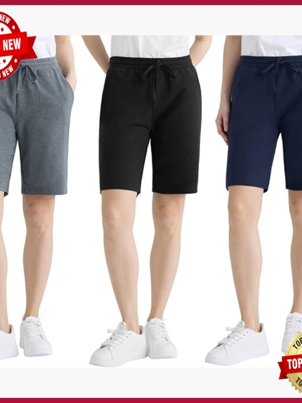 Women's 9" Inseam Cotton Bermuda Shorts with Pockets 3 Pack